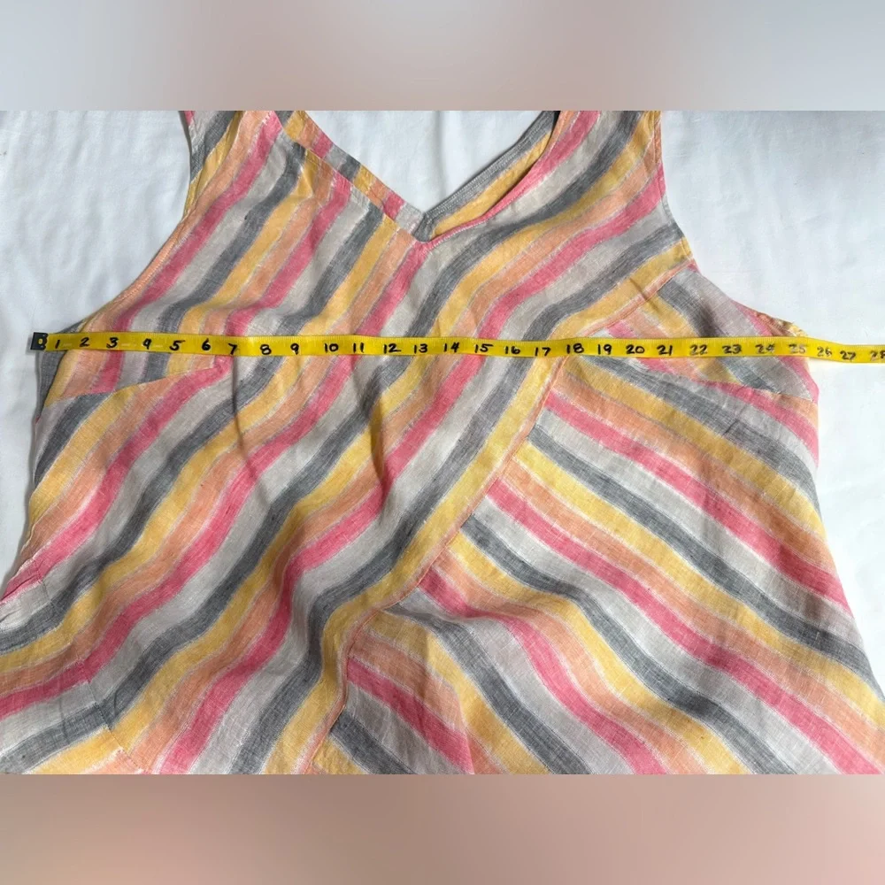 PURE JILL Pink, gray & yellow Linen sleeveless V neck maxi sundress size 3X - Picture 14 of 16